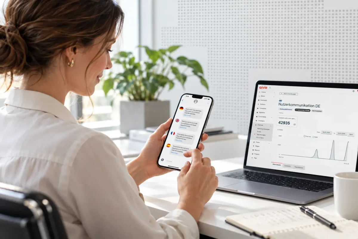 Marketing manager sends multilingual SMS with Aivie